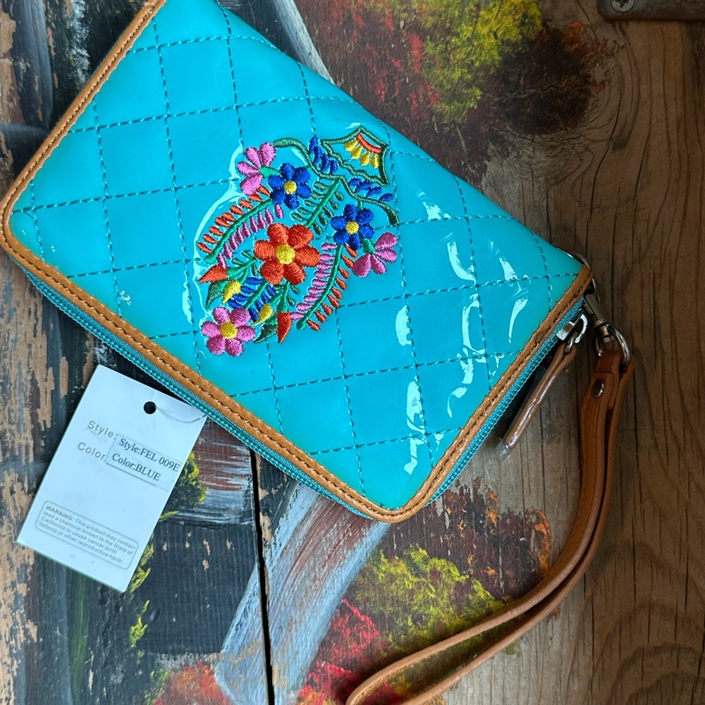Stylish Blue Quilted Wristlet
